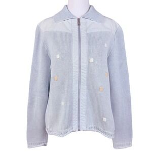 Blue Willis Denmark Knit Jacket Womens L Light Blue Cotton Full Zip Y2K Natural